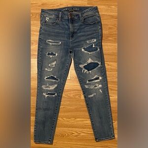 American Eagle Outfitters Distressed Hi-Rise Jegging Crop Blue Jeans
